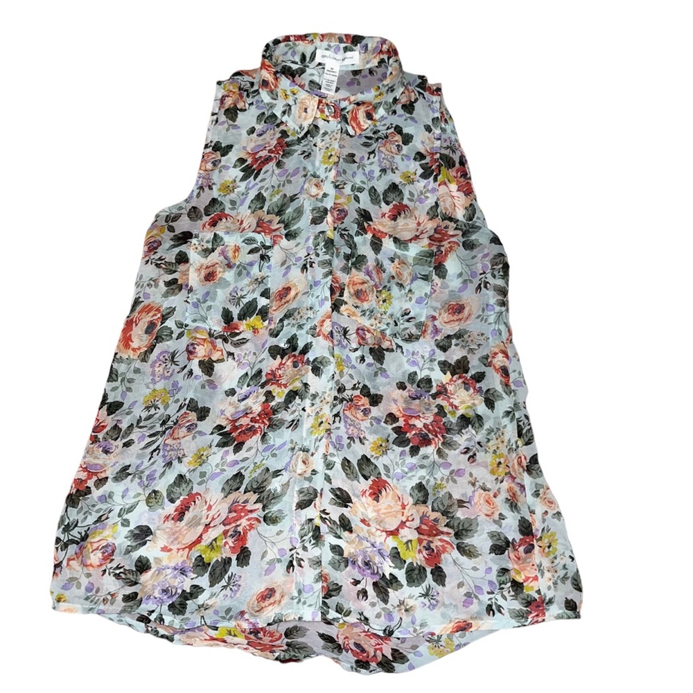 Floral/Flowery Loose fitted, armless, collared blouse